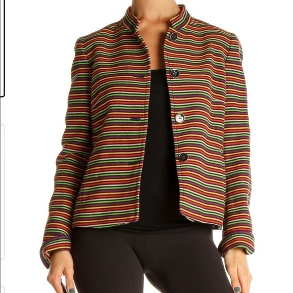 Talbots Jackets & Blazers - Talbots Orange Striped Jacket size 14P with collar